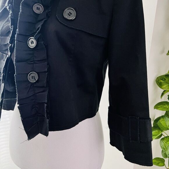 Mossaic Collection Black Ruffle Trim Copped Jacket Goth Steampunk Gothic -Size 2 - Picture 4 of 8